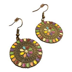 Duufin Mandala Design Earrings Women's Bronze/Multicolored
